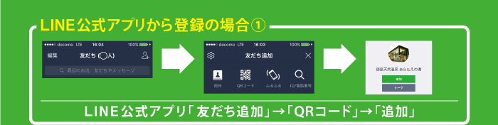 ＬＩＮＥ公式アプリ「友だち追加」→「ＱＲコード」→「追加」